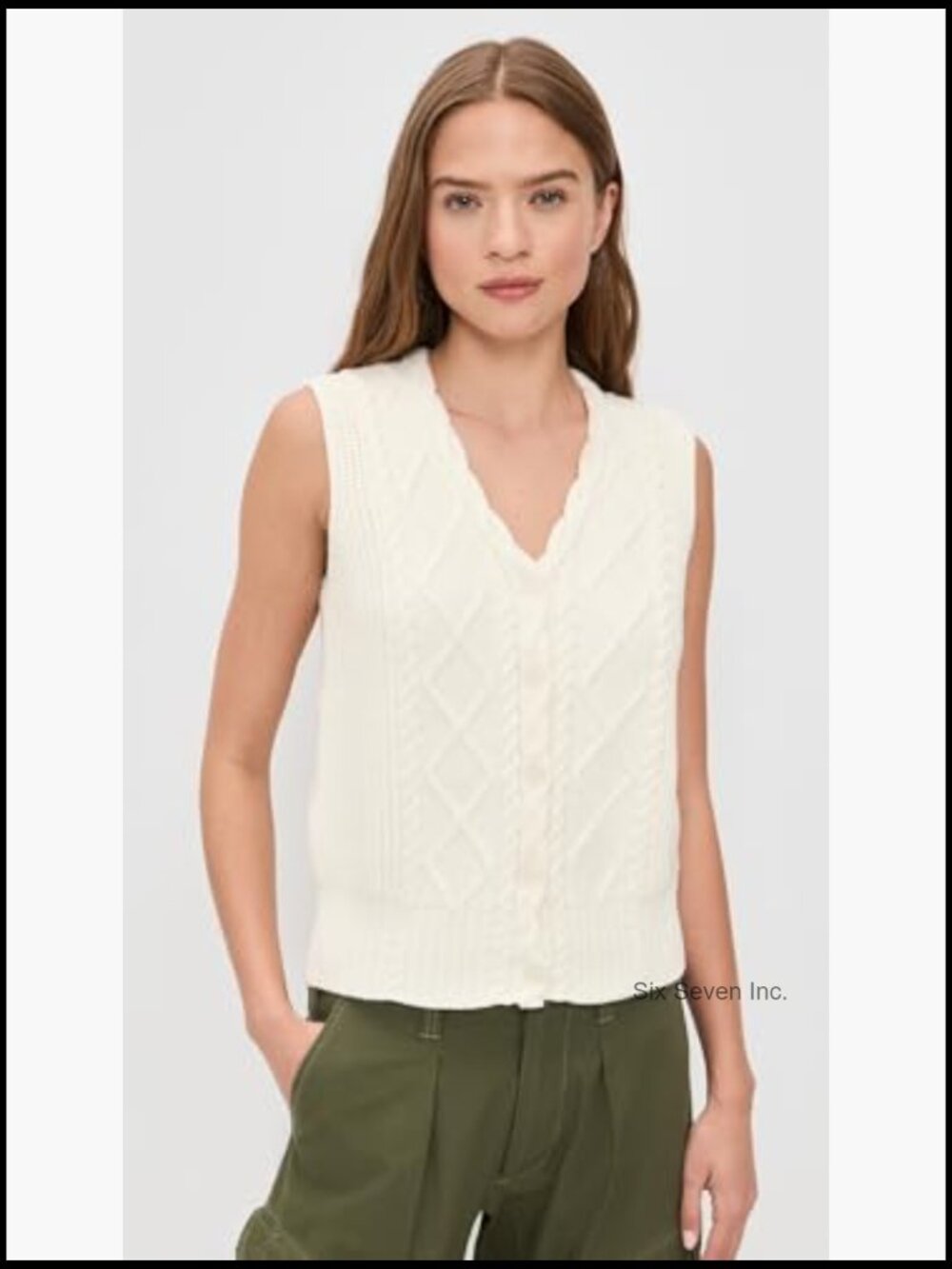 Women's Cable Knit Sweater Vest Mid-Weight Stretch - Picture 2 of 6